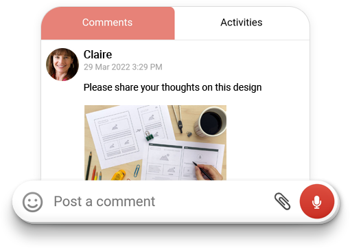 Screenshot of WeGoDoo app showing how easy it is to communicate on a task with team members. Now say goodbye to long and endless email threads!