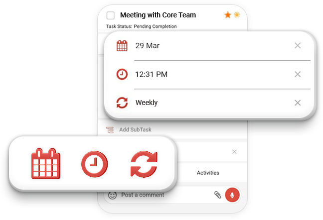 Screenshot showing the reminder feature of the WeGoDoo app. Stay on top of your tasks by adding reminders, recurrences, and due dates.